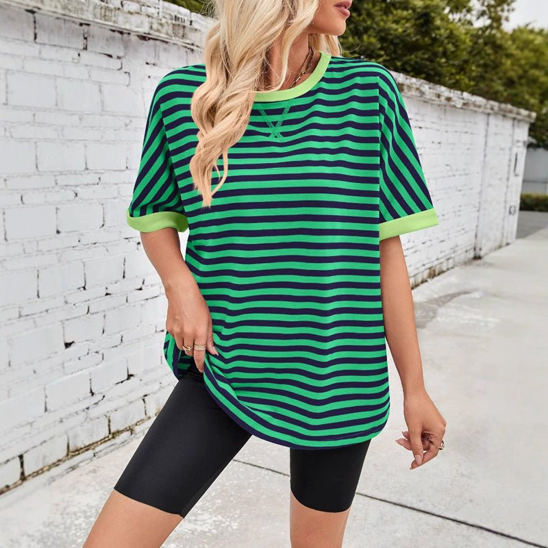 Kaufen Sie 2 gratis Versand🔥2025 Neu eingetroffen - 50% OFF🌺Gestreiftes Damen-T-Shirt mit entspannter Passform – Bild 5